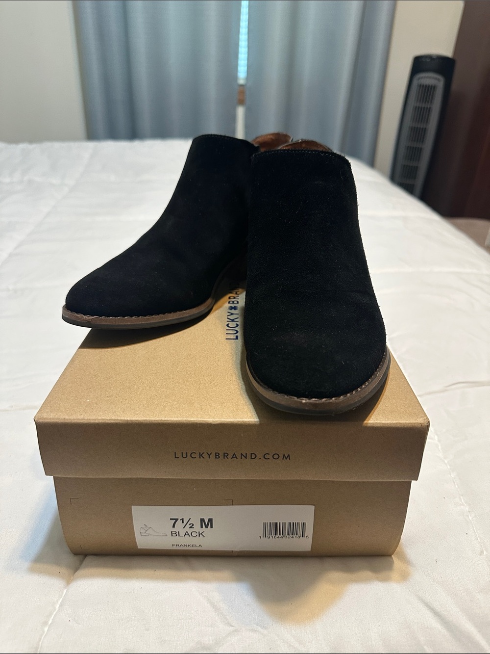 Lucky Brand Black Suede Ankle Booties with Low Heel